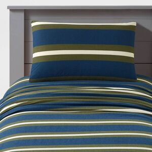 Open Box - Teen Full Rugby Stripe Jersey Sheet Set - Makers C Navy/Green